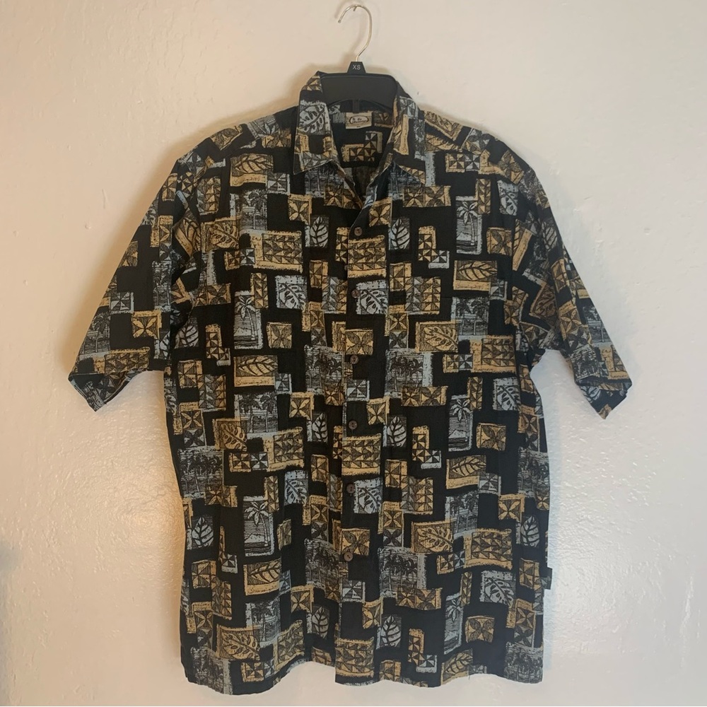 Go Barefoot Mens Hawaiian Shirt XL Black Palm Trees 100% Cotton Short Sleeve